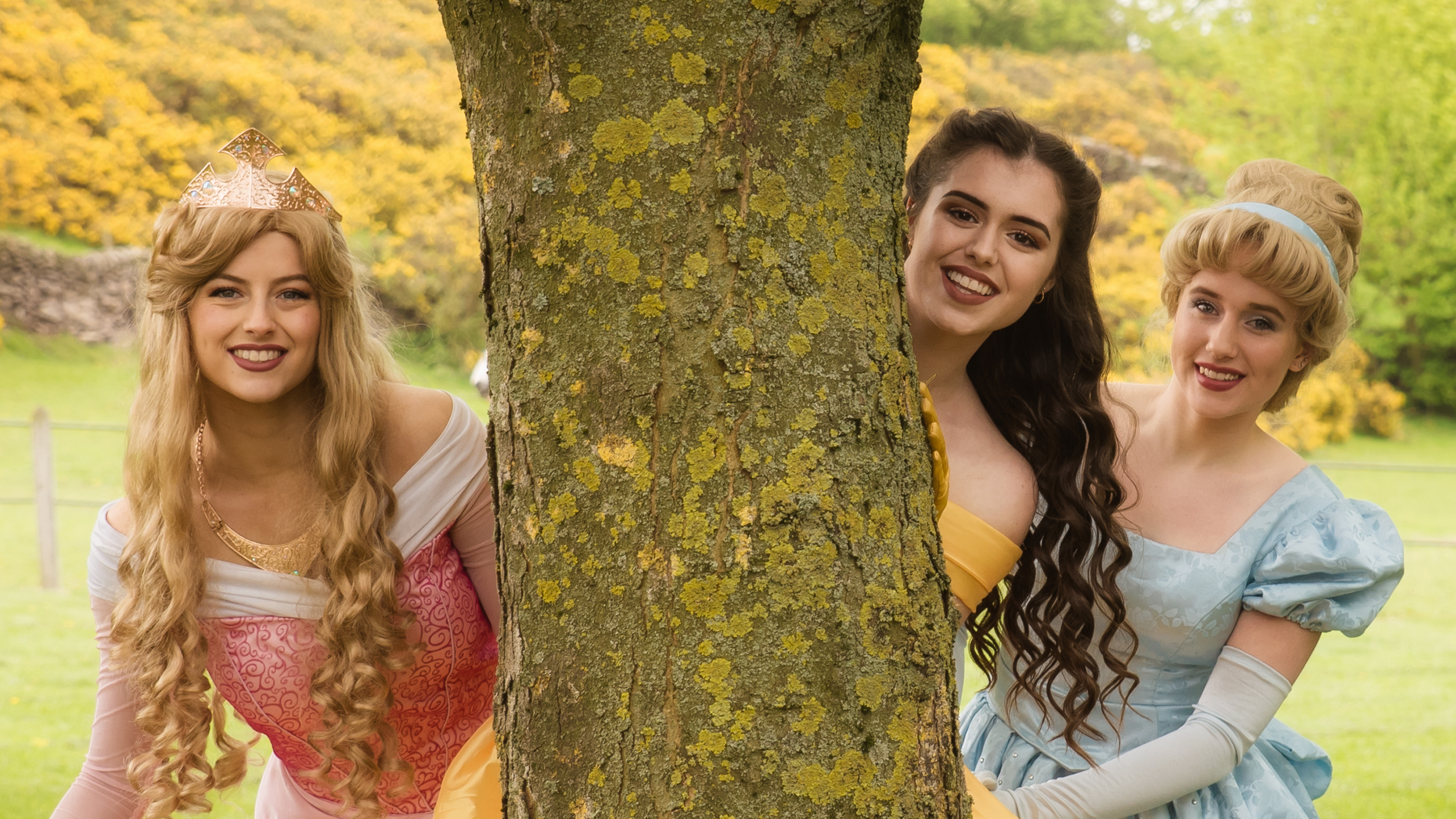 3 Princesses hiding behind a tree